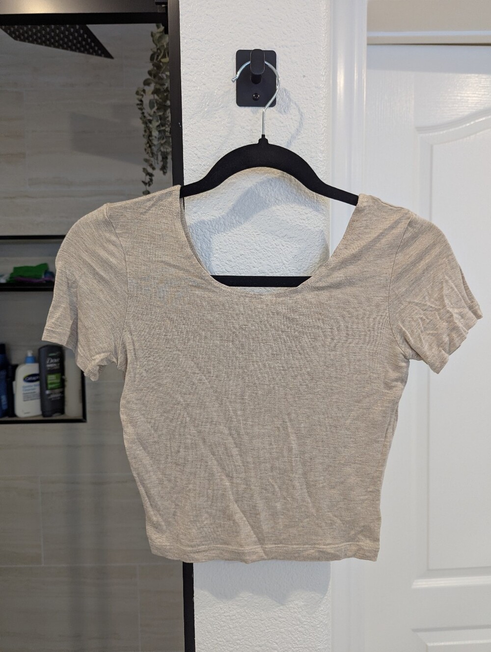 American Apparel Beige Scoop Neck Crop Fitted Tee Made in USA